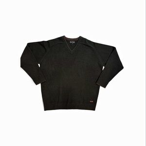100%Lambswool XL V‎ Neck Sweater BLK & Burgundy Preppy Academia Classic Normcore